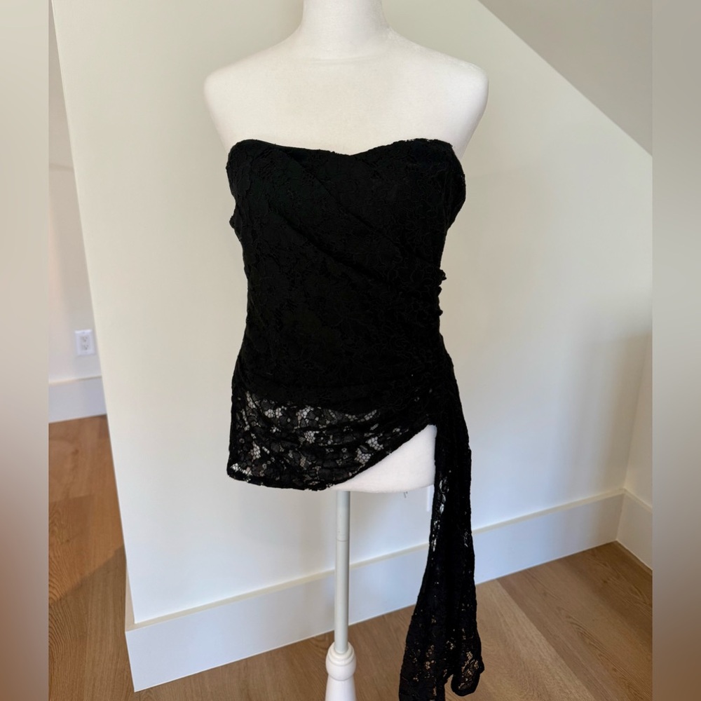 Anthropologie Black Asymmetrical Lace Strapless Blouse